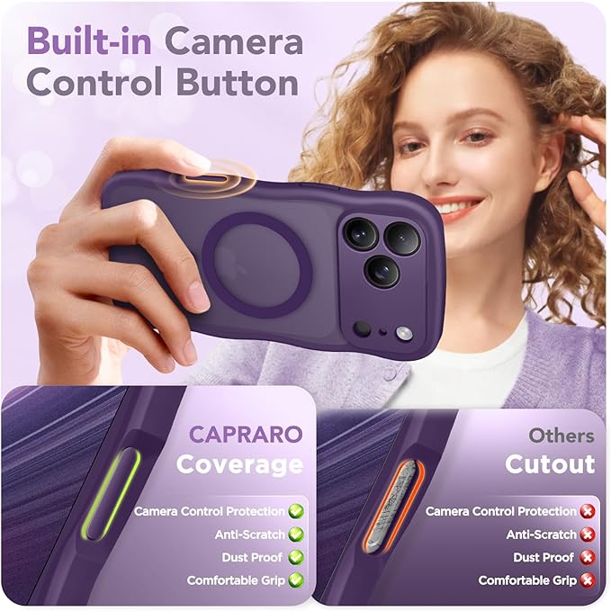 CAPRARO Magnetic for iPhone 17 Pro Case for Women Girls, Upgraded [Full Camera Protection] [Compatible with MagSafe] Cute Wave Translucent Matte Phone Case for iPhone 17 Pro, Deep Purple