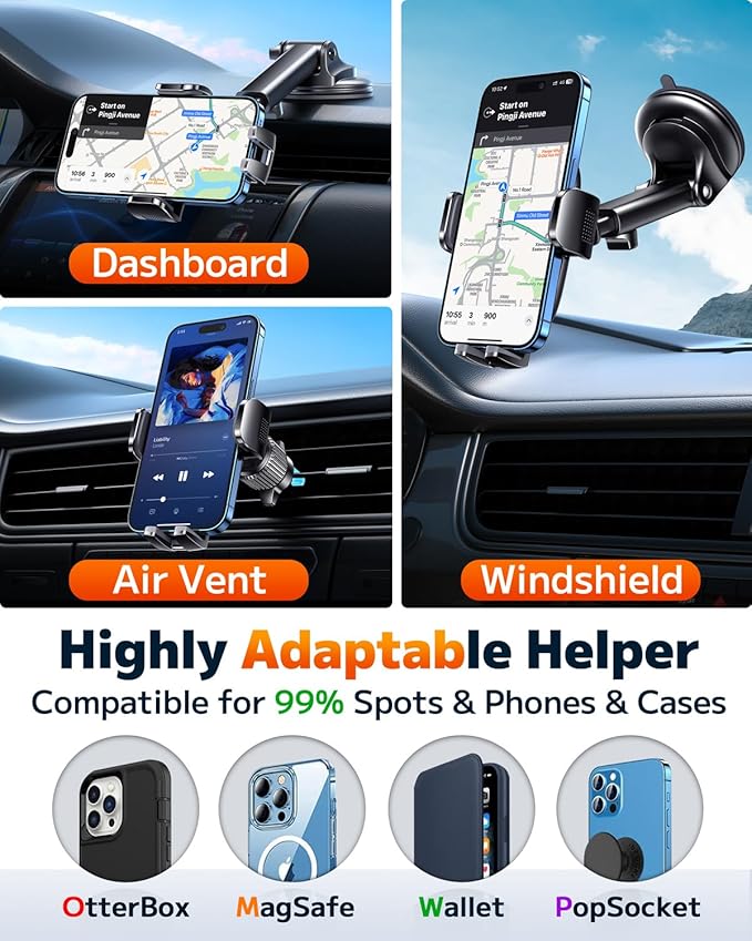 Qifutan Dash Mounted Phone Holders for Your Car Dash Phone Mount for Car Dashboard Air Vent Multi-Mount 3 in 1 Vehicle Windshield Holder Compatible Multi-Device Clip Desk Mount