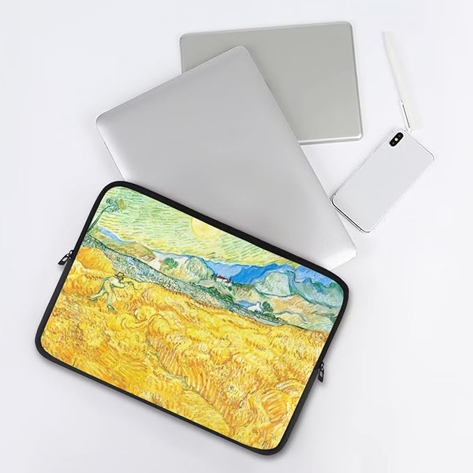Yellow Wheatfield Laptop Protective Sleeve for Women Men Trendy Van Gogh Reaper Pattern Laptop Covers with Large Capacity Easy to Clean Withstand Daily Wear and Tear Nice Gifts for Holidays