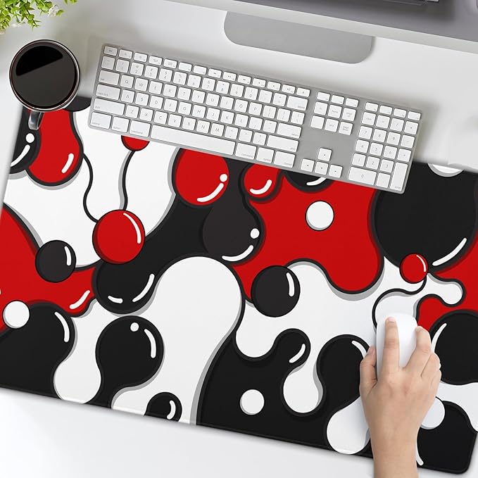 Red Black White Mouse Pad XL Large Cool Geometric Japanese Extended Desk Mat 60X35 cm Non-Slip Rubber Base Stitched Edge Large XL Mousepad for Desk Gaming Laptop Desktop,24x14 Inch