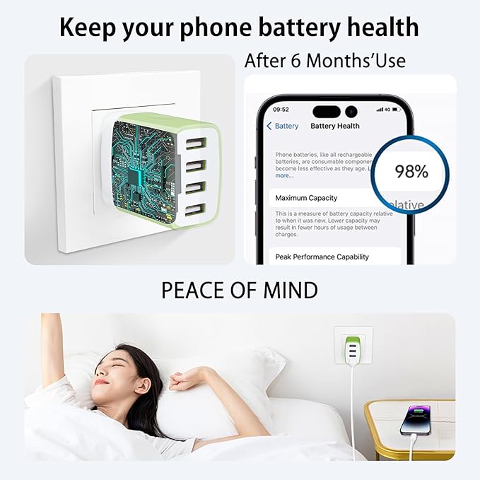 Fast Charger Box for iPhone 17e 17 Air Pro Max 16 15 14 13 12 11 XR XS X 8 7 6,Samsung Galaxy A17 5G S26+ S26 Ultra,Pixel 10,USB Charger Block Charging Station Brick Multi USB Power Adapter Travel Box