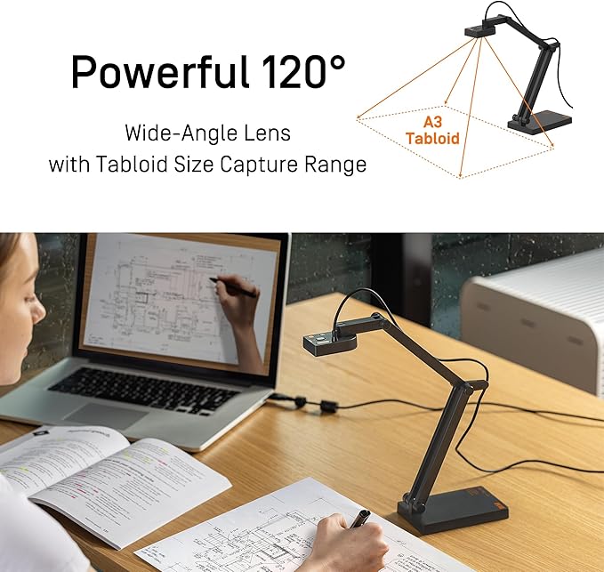 IPEVO V4K PRO 120 4K USB Document Camera, 120-degree FOV Lens, Sony CMOS Sensor, Swift Autofocus, AI Noise Reduction, Webcam, USB Plug and Play, Video Conferencing, Streaming, Work from Home