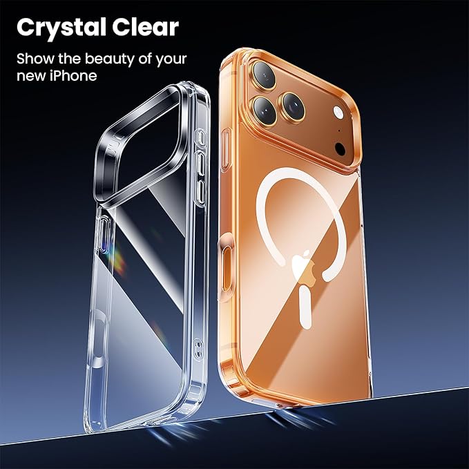 Anti-Yellowing Strong Magnetic for iPhone 17 Pro Case with Camera Lens Protector [Compatible with MagSafe] [12FT Military Grade Drop] Slim Thin iPhone Cover 6.3 Inch, Clear