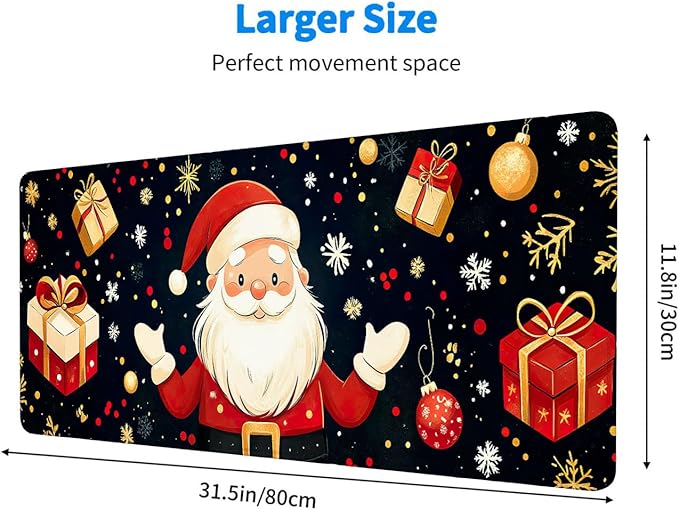 Christmas Mouse Pad Santa Clau Present Cartoon XL Mouse Pad Large Mousepad Extended Laptop Keyboard Mat Gaming Desk Pad Mouse Mat Great for Work-from-Home or Office Use 31.5x11.8 Inch