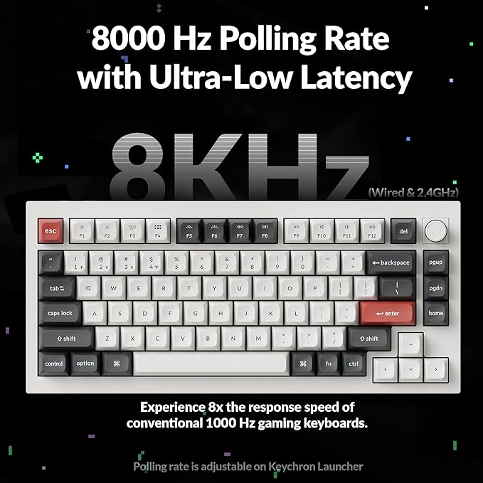 Keychron Q1 Ultra 8K 75% Wireless Mechanical Keyboard, Aluminum Hot-Swappable RGB, Banana Switch, 82 Keys, 600h Battery Life, 2.4GHz/Bluetooth/Wired, ZMK Programmable, Mac Windows Linux – White