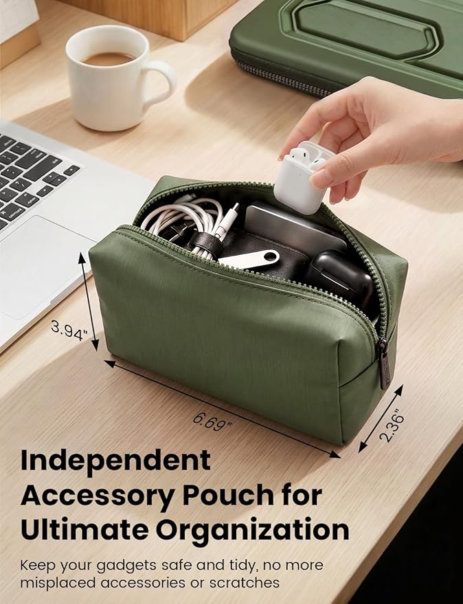 DOMISO Laptop Hard Case 14-14.4 inch Waterproof Shockproof Hard Shell Laptop Sleeve with Handle & Storage Pocket, Compatible with MacBook, HP, Dell, Green