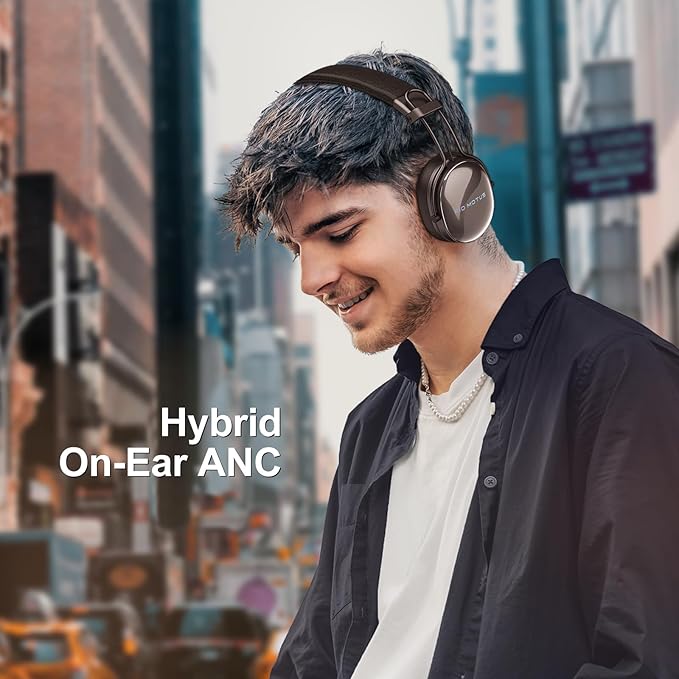 Active Noise Cancellation Wireless Bluetooth On-Ear Headphones:with - Hi Res Sound Up to 55H Battery Life, Lightweight, Comfortable, Foldable Design, for Home Office Travel, Dark Brown