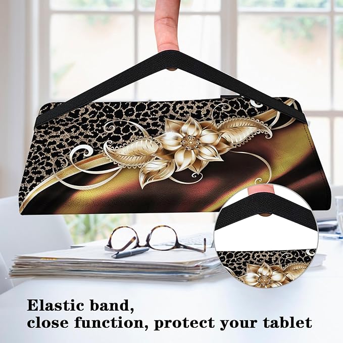 Case for iPad Pro 11 Inch (M5/M4) 2025/2024, PU Leather Tablet Cases Flip Folio Multi-Angle Viewing Stand Protective Cover with Card Slots - Metallic Flower