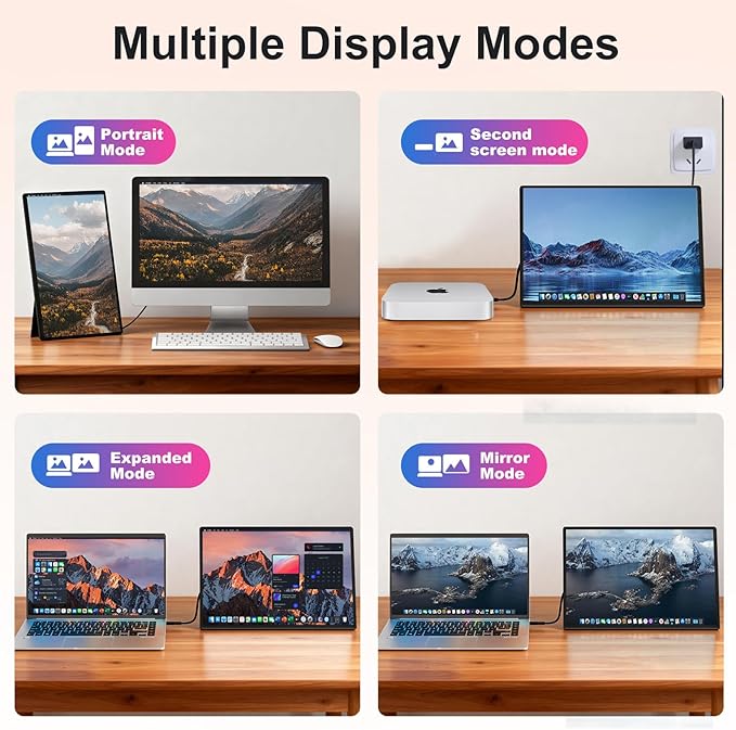 Portable Monitor 16" 1200P FHD Laptop Screen Extender, Horizontal Vertical Monitors with External Speakers, 100% sRGB Plug & Play Computer Gaming Travel Second Screen for Wins Mac Phone PS5 Xbox