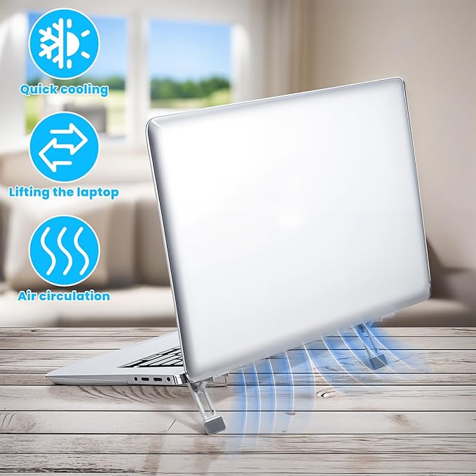 Mini Portable Laptop Stand for Desk, Portable Keyboard Riser Three Tilt Angle Adjustable Foldable Invisible Laptop Riser Self-Adhesive Computer Stand Feet for Most Keyboards (Silver, 2)