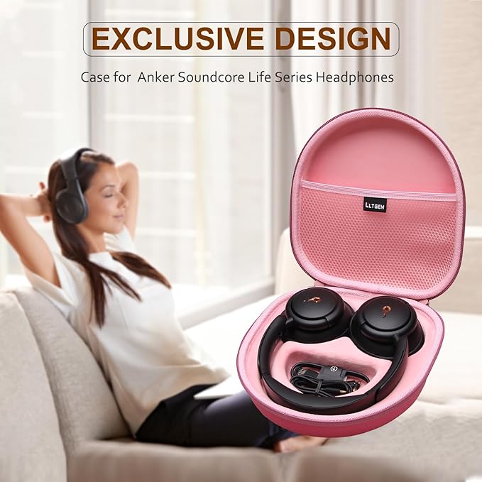 LTGEM Case Compatible with Anker Soundcore Life Q20i / Q20 / Q30 / Q45 Hybrid Active Noise Cancelling Headphones, Pink