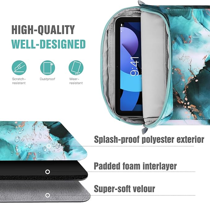TiMOVO 9-11 Inch Tablet Sleeve Bag with Shoulder Strap for iPad 11-inch A16 2025, iPad 10th Gen. 10.9"/10.2", Galaxy Tab A9+/A11Plus 11", Cloud Peacock Blue