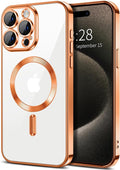 Hython Magnetic Clear for iPhone 15 Pro Max Case with Camera Lens Protector [Compatible with MagSafe] Plating Edge Slim Soft TPU Cover Protective Phone Case for iPhone 15 Pro Max 6.7", Orange