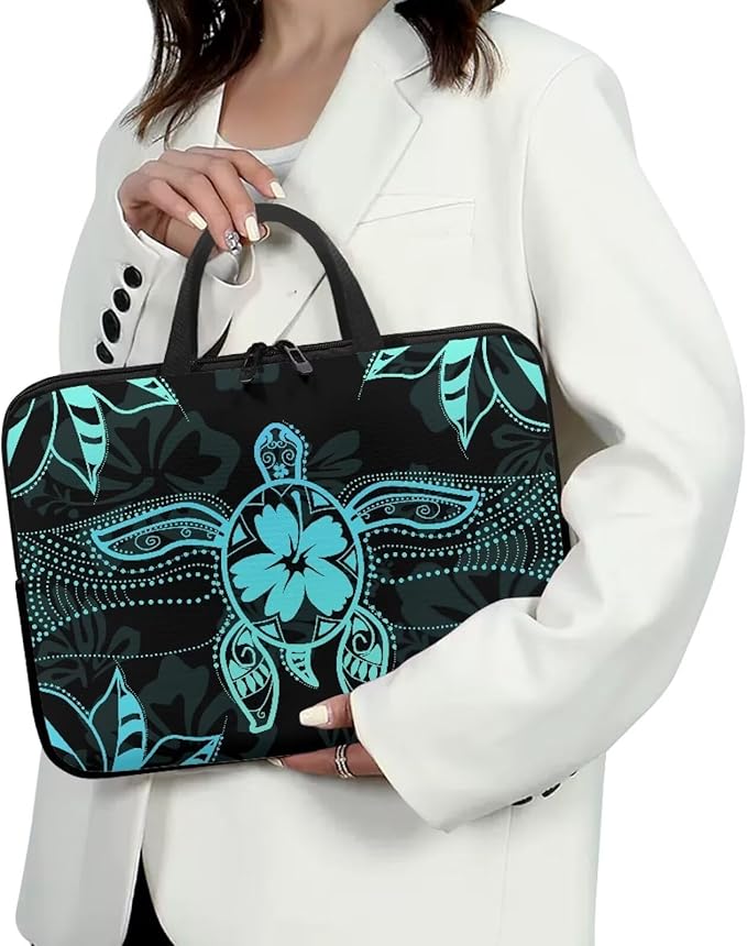 Polynesian Tribal Laptop Sleeve Case 13 Inch Laptop Cover Protective Case Portable Computer Carrying Bag Compatible with 10-17 Inch Shockproof Padded Laptop Case, Black & Green