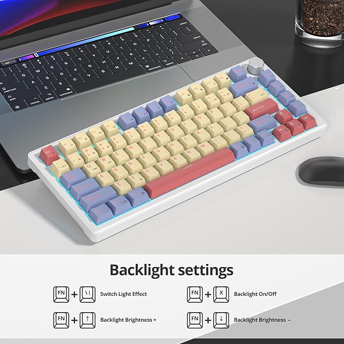 75% Cotton Candy Creamy Mechanical Keyboard Wired, Creamy Sound Gasket Gaming Thocky Keyboard with Knob, Hot Swappable RGB Custom Keyboard, Pre-lubed Cream Switch Keyboard (82 Candyfloss)