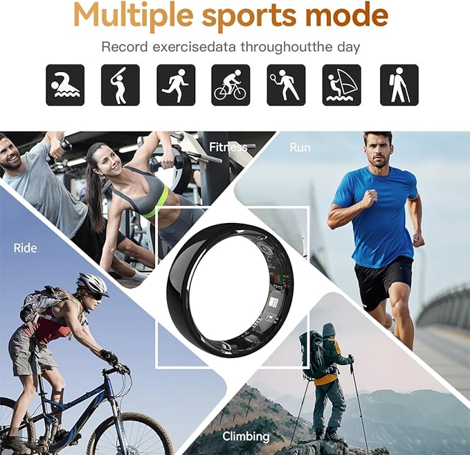 Ceramics Smart Ring, Health Fitness Tracker for Women Men with Heart Rate Monitor, Sleep Tracking, BP SpO2, Activity Tracker, Friend Care Scratch Resistant Free App Subscription (Black, 8#)