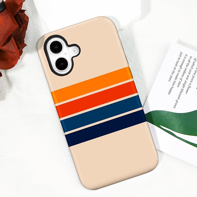 Magnetic for iPhone 16 Case Cute Stripes Phone Case, Shockproof Slim TPU and Hard PC Protective Phone Cover Compatible with MagSafe Designed for Women Girls,Retro