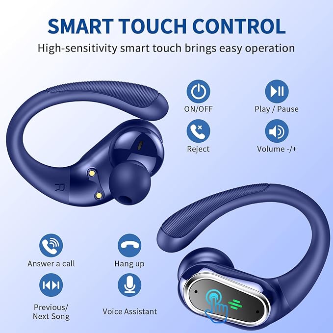 Wireless Earbuds, 2026 Bluetooth 5.4 Headphones Sport, 50Hrs HiFi Stereo Deep Bass Over-Ear buds with ENC Noise Cancelling Mic, IP7 Waterproof & LED Display Earphones with Earhooks for Workout/Running