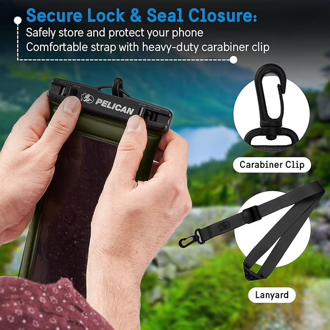 Pelican 2 Pack Marine - IP68 Waterproof Phone Pouch (Regular Size) Floating Waterproof Phone Case - Beach Cruise Ship Travel Essentials - Works with All Phones - Detachable Lanyard - OD Green