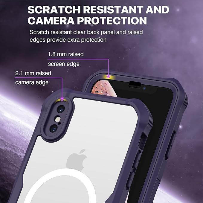 CENHUFO Magnetic Privacy for iPhone X Case/iPhone Xs Case, Full Body Phone Case Built-in 9H Tempered Glass Privacy Screen Protector [Compatible with Magsafe] Shockproof Bumper Clear Cover -Purple