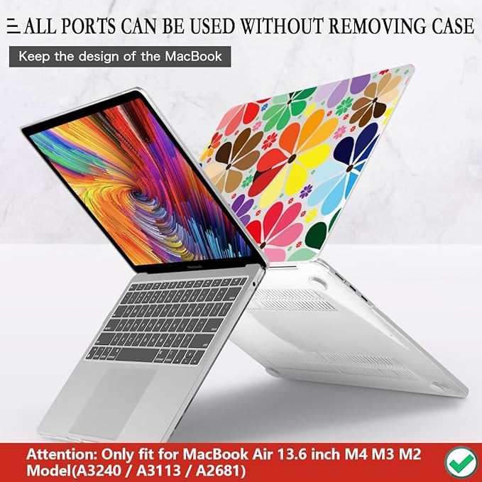 CISSOOK Compatible with MacBook Air 13.6 inch Case 2026 2025 2024 2023 2022 Release A3449 A3240 A3113 A2681, Hard Shell Case Keyboard Cover Set for MacBook Air 13 inch M2 M3 M4 M5, Colorful Floral