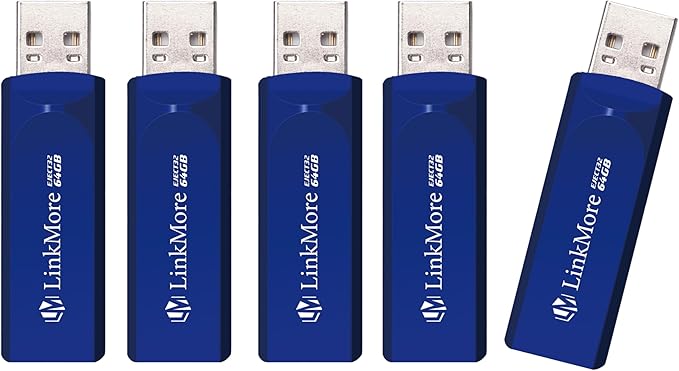 LinkMore 64GB (5 Pack) EJECT32 USB Flash Drive – USB 3.2 Retractable Memory Stick, Slide-Out Design, High-Speed Thumb Drive for PC, Mac, Laptop, Car Audio, Smart TV – Plug & Play, No Cap
