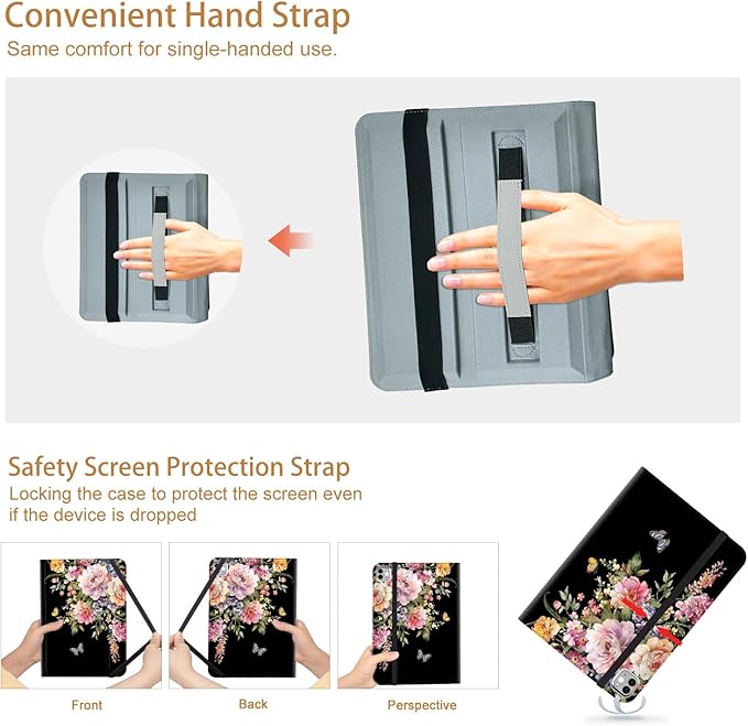 Vimorco for iPad Air M4/M3/M2 11 Inch Case 2026,for iPad Air 5th/4th Gen Cases 10.9-inch,for iPad Pro 11 Inch Case 4th/3rd/2nd/1st Generation 360 Degree Rotating Pencil Holder 4 Viewing Angles, Flower