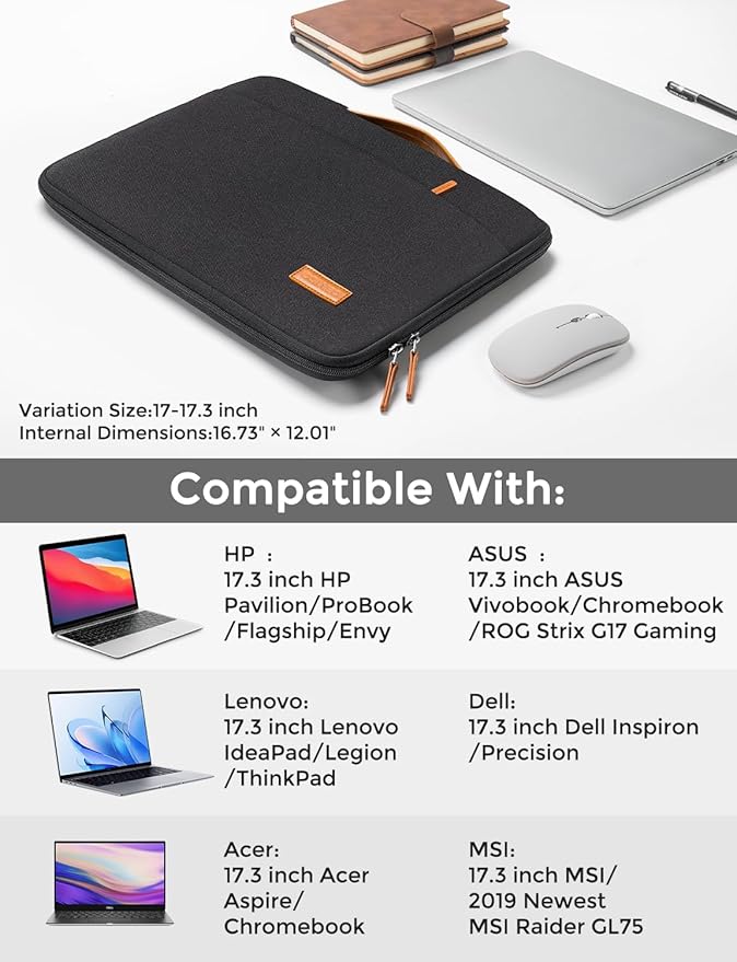DOMISO 17.3 inch Laptop Case Sleeve Protective Cover Compatible with 17.3 inch HP Pavilion Envy 17/Lenovo IdeaPad/Acer/ASUS/Dell/Alienware/LG Gram,Water Resistant Computer Case Bag with Handle,Black