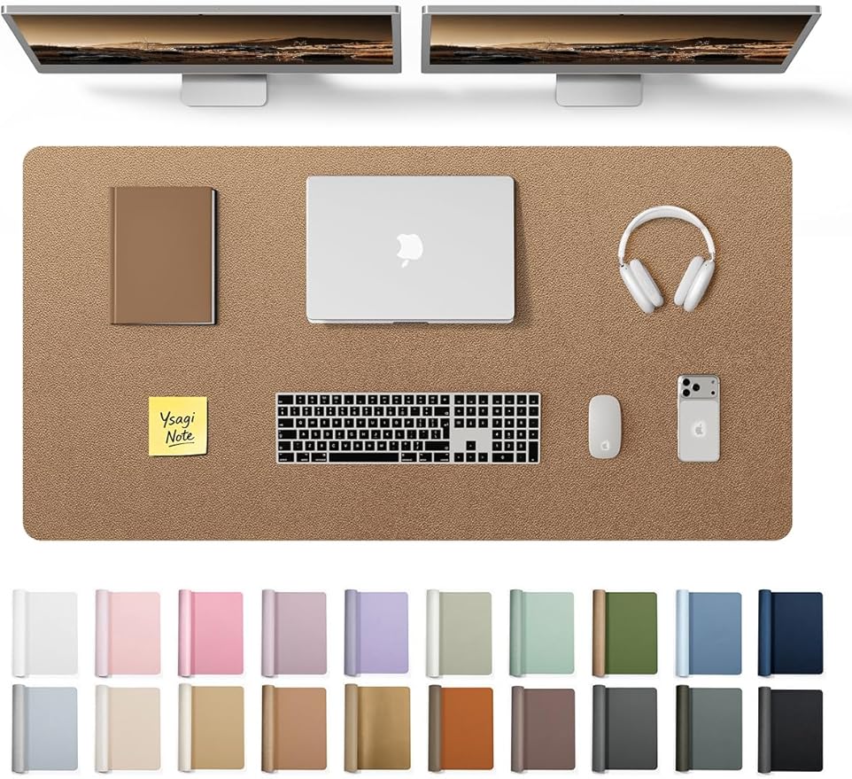 YSAGi Leather Desk Pad Protector, Office Desk Mat, Large Mouse Pad, Non-Slip PU Leather Desk Blotter, Laptop Desk Pad, Waterproof Desk Writing Pad for Office and Home (Bronze, 47.2" x 23.6")