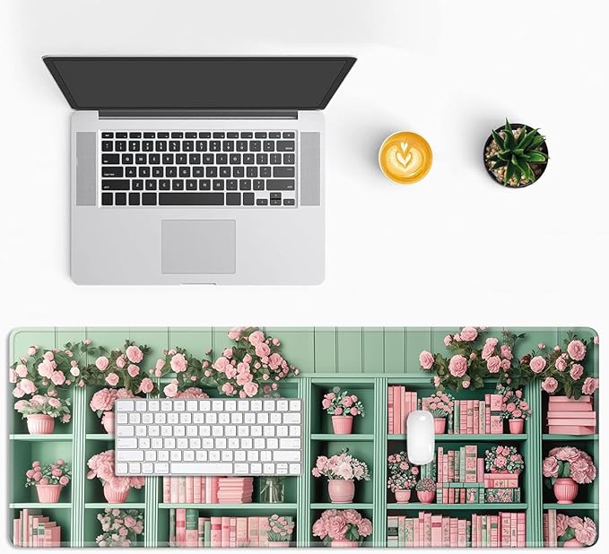 Pink Floral Gaming Mouse Pad Large Desk Mat Extended Keyboard Mouse Pad Anime Mousepad with Non-Slip Base and Stitched Edge Mouse Mat Desk Pad 31.5 x 11.8 Mouse Pads for Desk Home Office Gaming