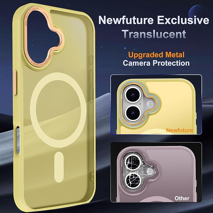 Newfuture Designed for iPhone 16 Case with Magnetic [13 FT Military Drop Protection] [Compatible with Magsafe] Slim Translucent Matte Shockproof with Anti-Fingerprint Phone Case, Yellow