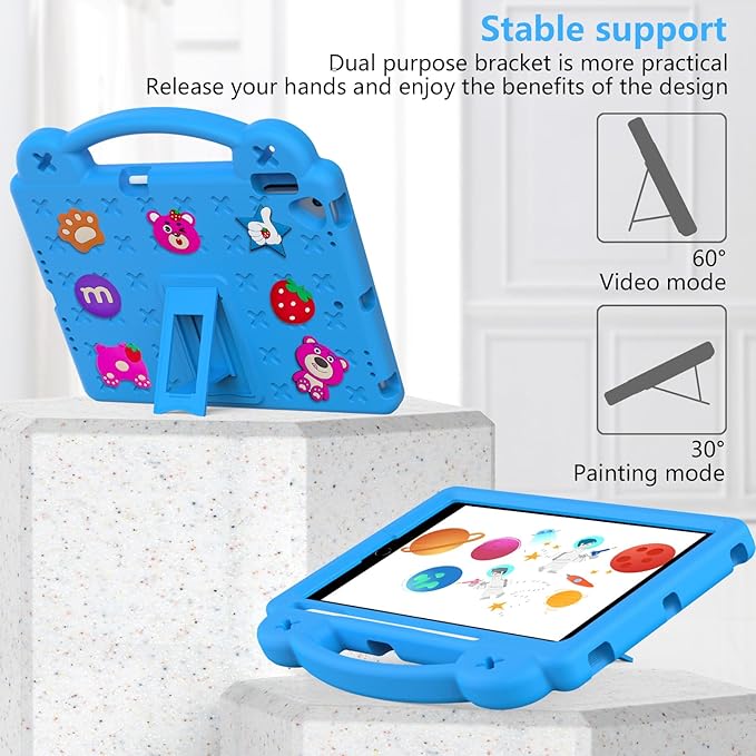 Dteck for iPad 9th/8th/7th Generation 10.2" Kids Case,Strawberry Panda Shockproof Rugged Lightweight Convertible Handles Stand Pencil Holder Kids Friendly Case for iPad 10.2" 2021/2020/2019,Sky Blue