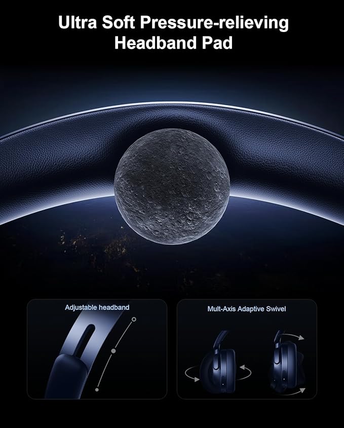 Hybrid Active Noise Cancelling Headphones, Over-Ear Bluetooth Headphone with Hi-Res Audio, 60H Playtime, Deep Bass, Transparency Mode, Foldable Comfort Ear Cups, Ideal gift for Travel Office - Navy