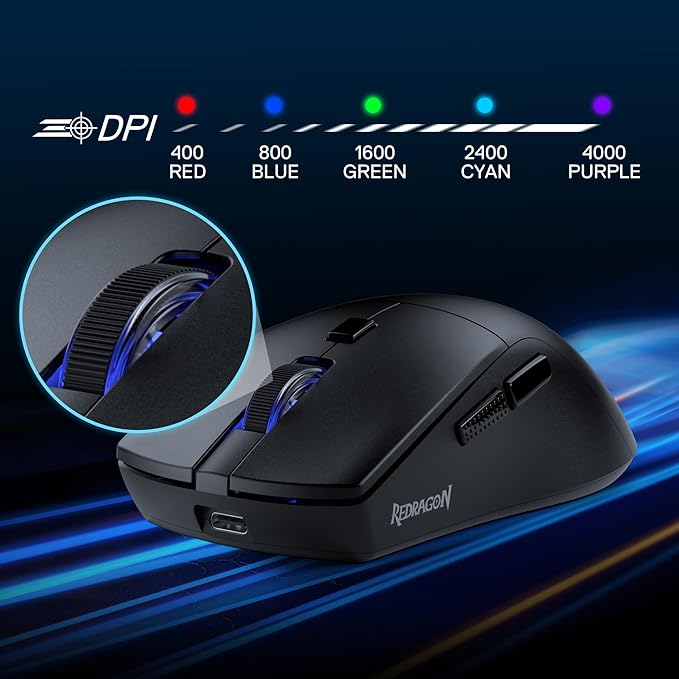 Redragon M618 LIT Wireless Gaming Mouse, 10000 DPI Optical Ergonomic Mouse with 6 Programmable Buttons, 70G Ultra Lightweight, Software Supports DIY Keybinds