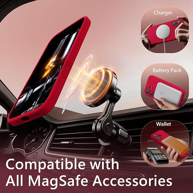 FireNova Magnetic for iPhone 17 Case, Compatible with MagSafe, [Integrated Silicone Camera Control Button] [Camera Protection] Anti-Scratch Microfiber Lining Phone Case, 6.3", Deep Red