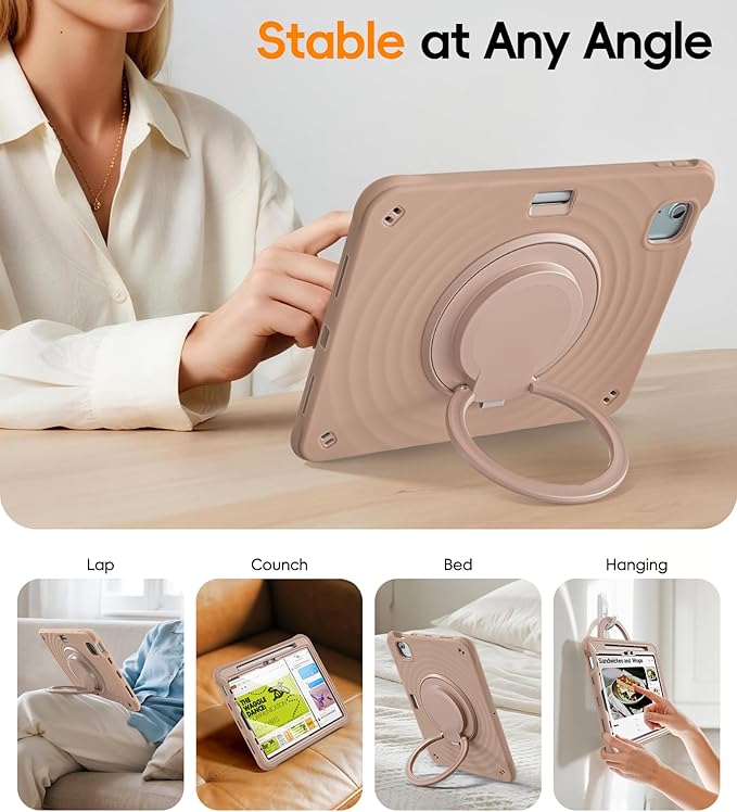 BATYUE Case for iPad Air 11-inch M4(2026)/ M3(2025) / M2(2024), iPad Air 5th/4th 10.9 inch(2022/2020), iPad Pro 11" 4th/3rd/2nd/1st Cover with Class Screen Protector, Kickstand & Pencil Holder, Latte