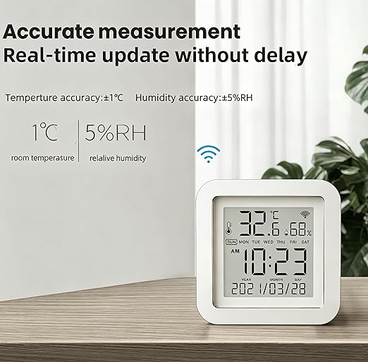 Smart WiFi Temperature Humidity Monitor: TUYA Wireless Temperature Humidity Sensor with APP Notification Alerts, WiFi Thermometer Hygrometer for Home Pet Garage,Compatible with Alexa