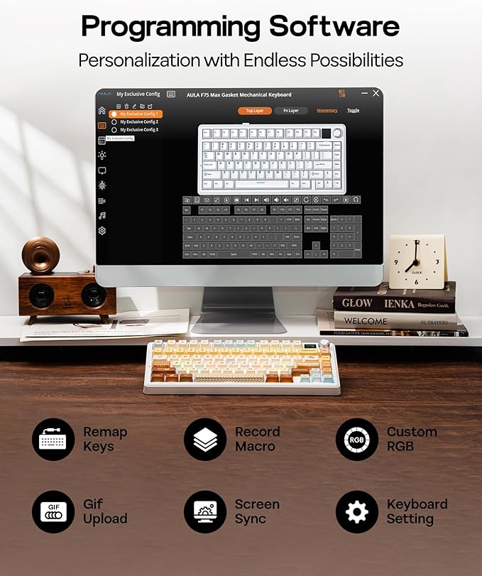 EPOMAKER X Aula F75 MAX Wireless Mechanical Keyboard with TFT Screen and Knob, Gasket Keyboard in 75% Layout, Hot Swappable Gaming Keyboard for PC/Mac/Linux (Caramel)