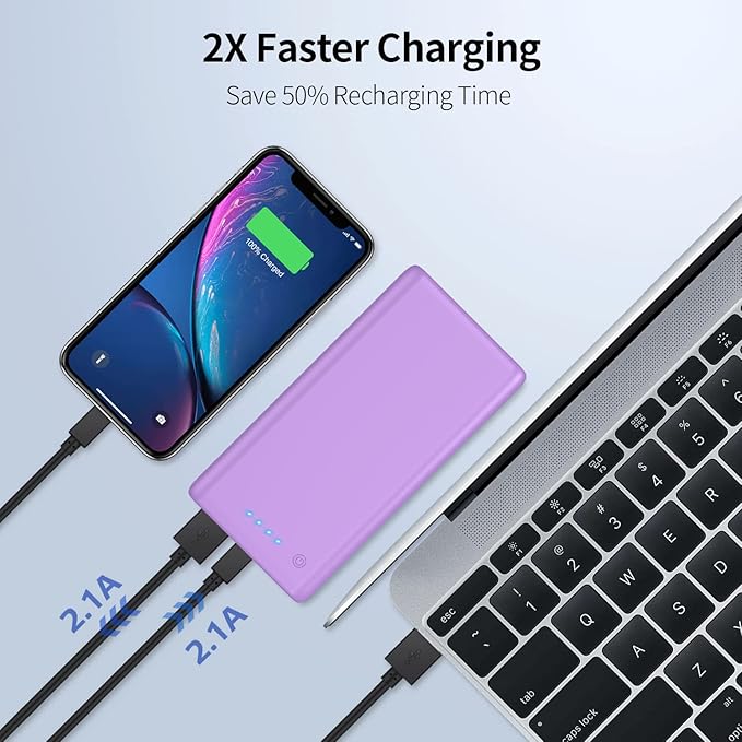 Ekrist Portable Charger Power Bank 25800mAh, Ultra-High Capacity Fast Phone Charging with Intelligent Controlling IC,2 USB Port External Cell Phone Battery Pack Compatible with iPhone,Android-Purple