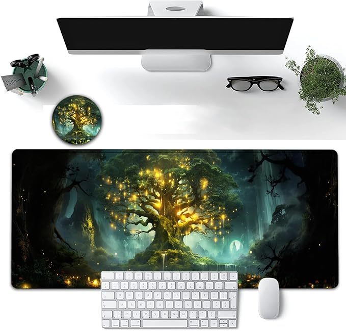 Large Mouse Pad, 31.5 x 11.8in Extended Gaming Mouse Pad with Stitched Edges, XXL Mousepad Protector Non Slip Rubber Base for Office and Home Writing Mat, Tree of Life Pattern Desk Mat
