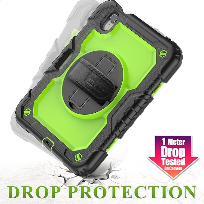 SEYMAC stock Case for iPad mini 7 (A17 Pro) 2024/ Mini 6 8.3'' with Screen Protector Pencil Holder [360 Rotating Hand Strap] &Stand, Drop-Proof Case for iPad mini 7th/6th Generation 8.3", Green+Black