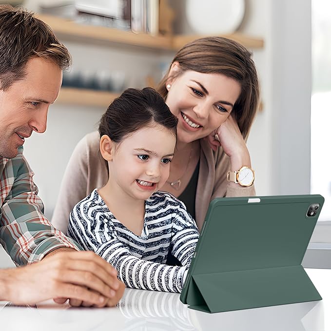 for iPad Pro 13 inch Case (M5/M4) 2025/2024, Slim Protective Cover with Pencil Holder, Soft TPU Back Cover, Trifold Stand, Auto Wake/Sleep, A2925 A2926 A3007 A3362 A3359 (Dark Green)