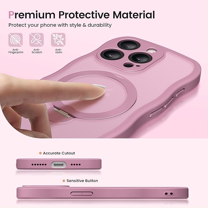 CAPRARO for iPhone 13 Pro Case with 360° Spin Magnetic Stand for Women, [Compatible with MagSafe] [Full Camera Protection] Cute Wave Translucent Matte Case for iPhone 13 Pro, Black Currant