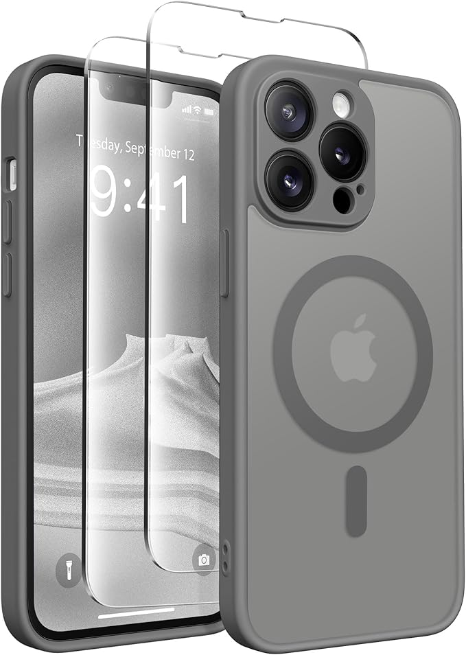 CAPRARO Magnetic for iPhone 13 Pro Case, [Compatible with MagSafe] [Full Camera Protection] Shockproof Protective Slim Translucent Matte Phone Case for iPhone 13 Pro 6.1'', Deep Grey