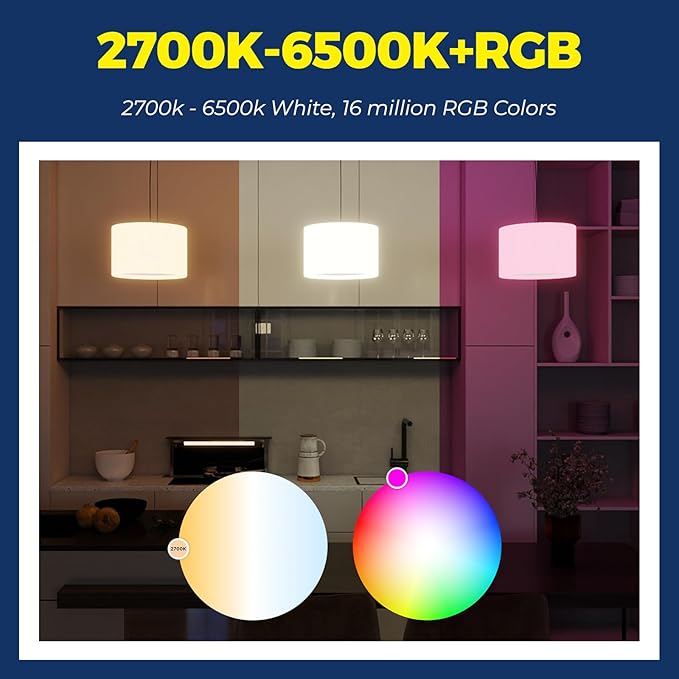 Lightinginside Smart Light Bulbs 60W Equivalent, WiFi Smart Bulb Compatible with Alexa/Google Assistant/Smart Life, A19 E26 RGBCW Color Changing, No Hub Required,2.4G WiFi, ETL Listed, 9W 800LM, 2PCS