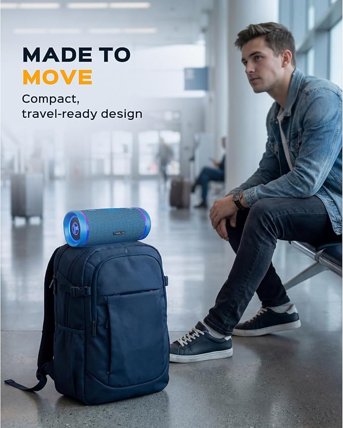 TREBLAB HD77 – Waterproof Bluetooth Speaker, 30W Loud 360° Sound, Deep Bass, IPX7, TWS Pairing, RGB Lights, 20H Battery, Portable Wireless Speaker for Outdoor, Beach, Camping, Party, Travel