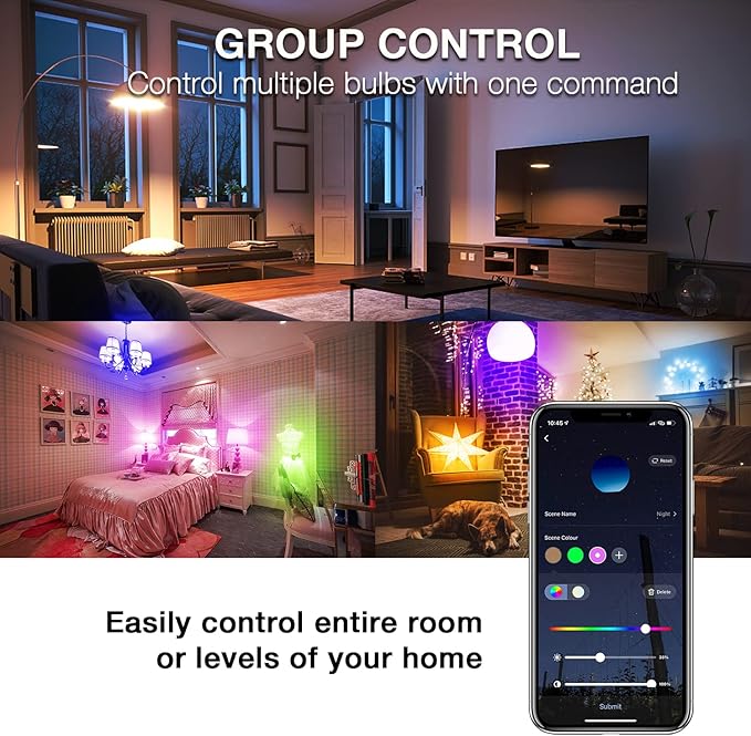 DAYBETTER Smart Light Bulbs, Alexa Light Bulb, WiFi Light Bulbs, RGBCW Color Changing Light Bulb A19 9W 800LM, Smart Bulbs That Work with Alexa & Google Assistant, 2.4Ghz only, No Hub Required,4 Pack