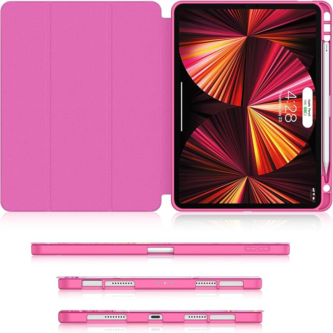 Soke for iPad Pro 11 Case (M2) 2022/2021/2020 with Pencil Holder - [Full Body Protection + Apple Pencil Charging + Auto Wake/Sleep], Soft TPU Back Cover for 2022 iPad Pro 11 inch(Hot Pink Marble)