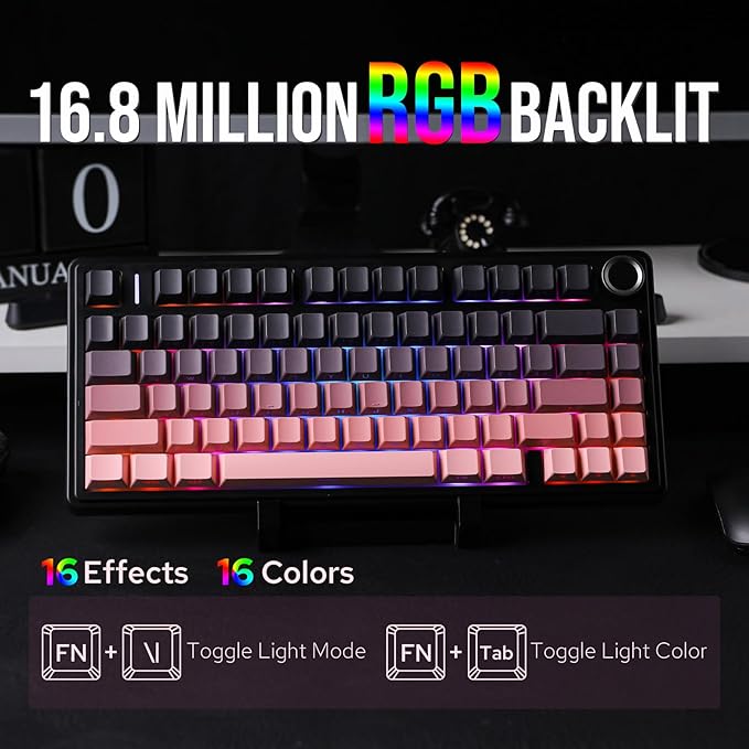 EPOMAKER X Aula F75 75% Wireless Gaming Keyboard, BT/2.4GHz/USB-C, Hot Swappable Creamy Mechanical Keyboard with 5-Layer Padding&Knob, NKRO, RGB (Black Pink, Reaper)