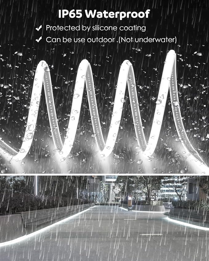 Aclorol COB LED Strip Lights 16.4FT Outdoor LED Flexible Light Waterproof AC 110V-120V LED Rope Light Plug in for Bedroom High Density Uniform COB Light Super White 6000K for Patio Grade Building